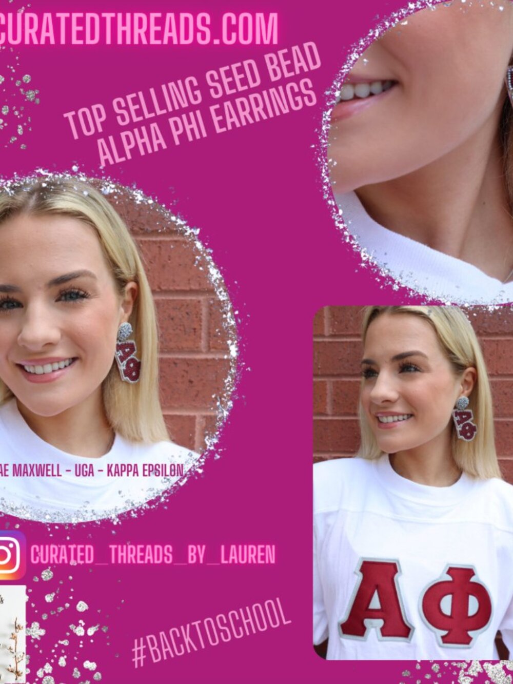 Alpha Chi Omega Beaded Earrings, NWT - Picture 2 of 5